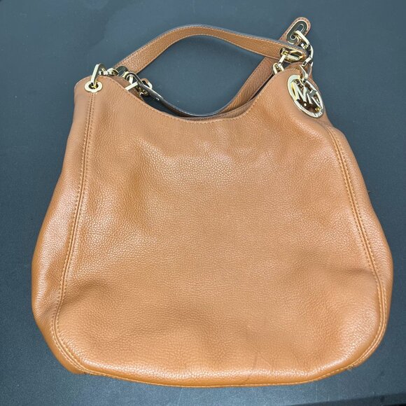 MICHAEL KORS Fulton Brown Pebbled Leather Shoulder Bag Gold Chain Hardware EUC - Picture 6 of 16